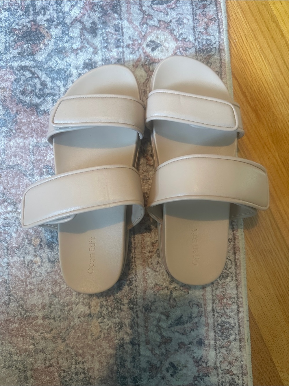 Neutral Cream Double-Strap Slide Sandals for Women